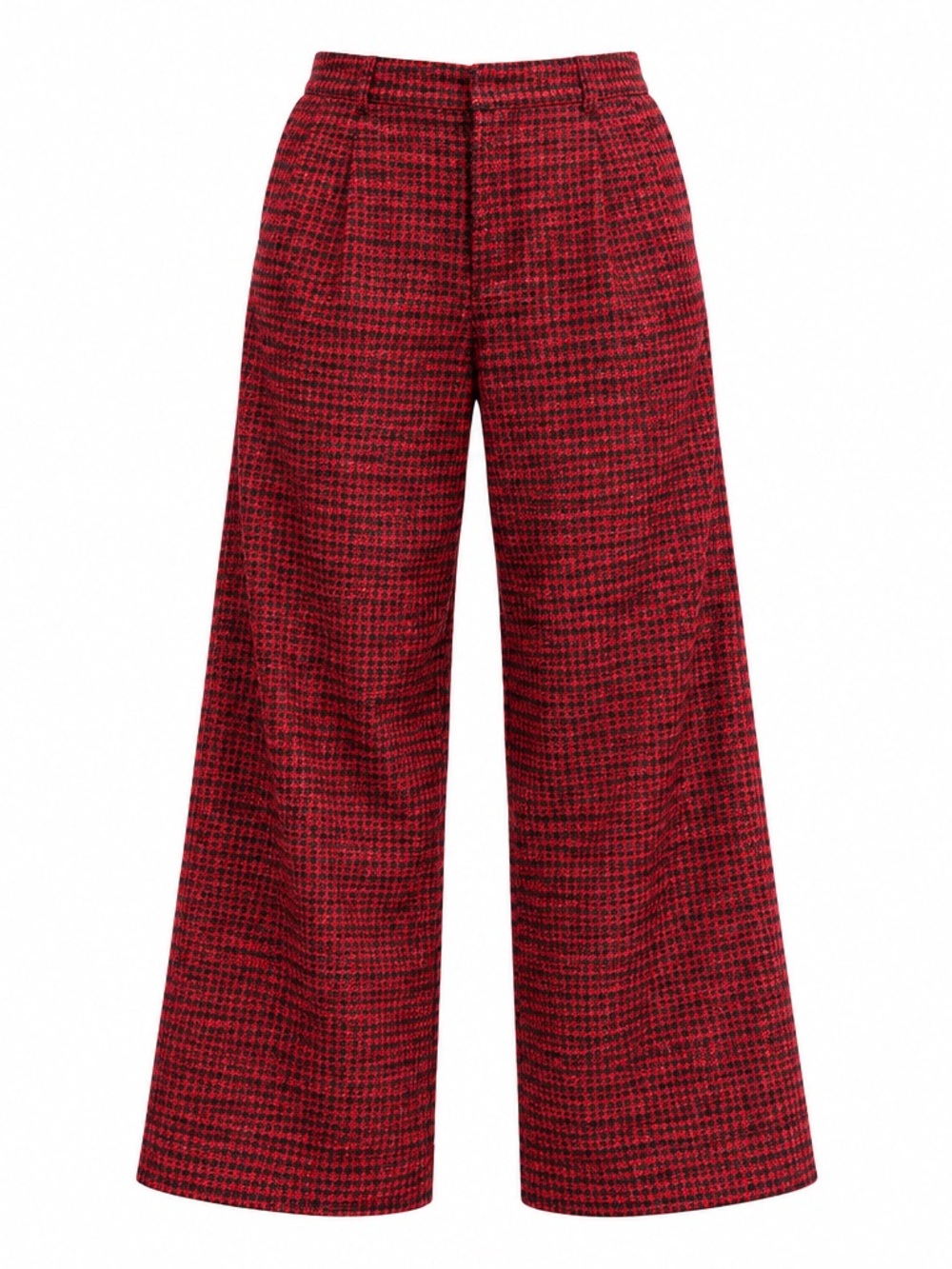 Women’s Plus Wide-Leg Houndstooth Pants with Belt Red Size XXL